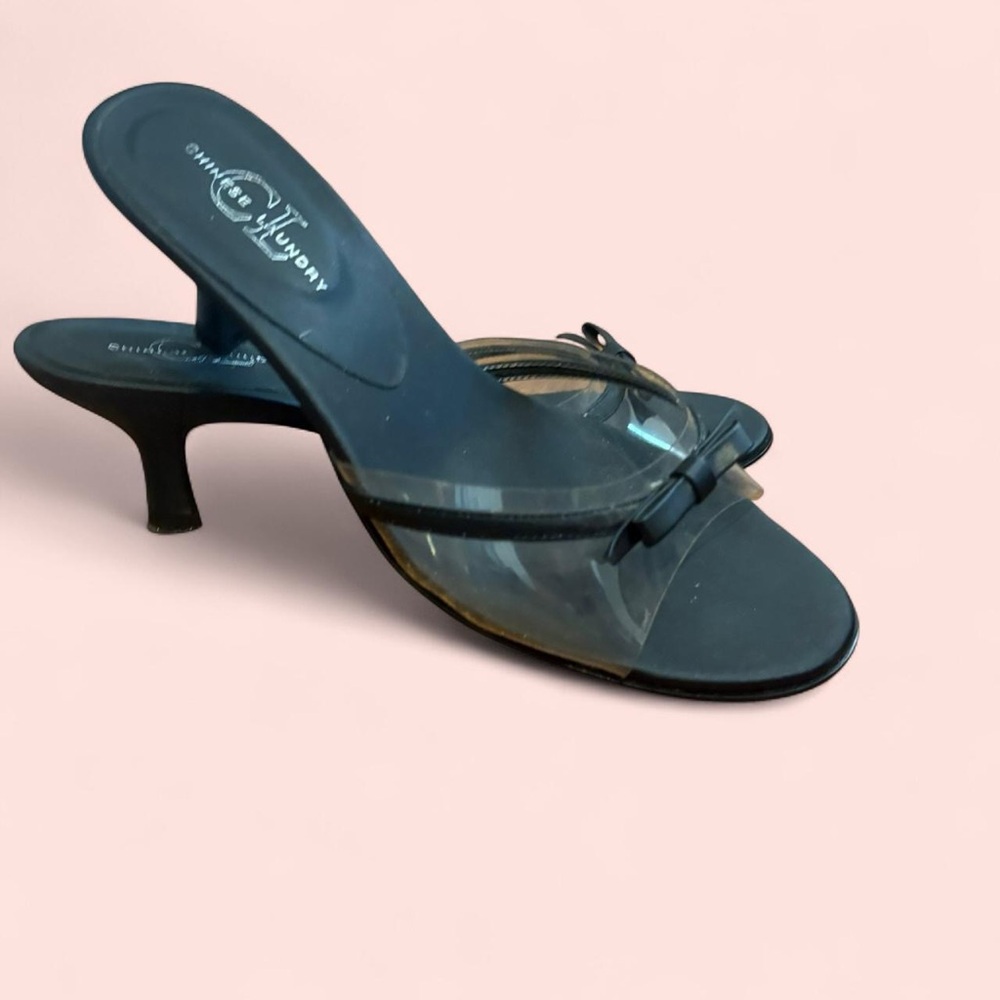 Y2K kitten heels Vintage 90s Y2K kitten heel mules with bow detail women’s 8.5 - Picture 1 of 8